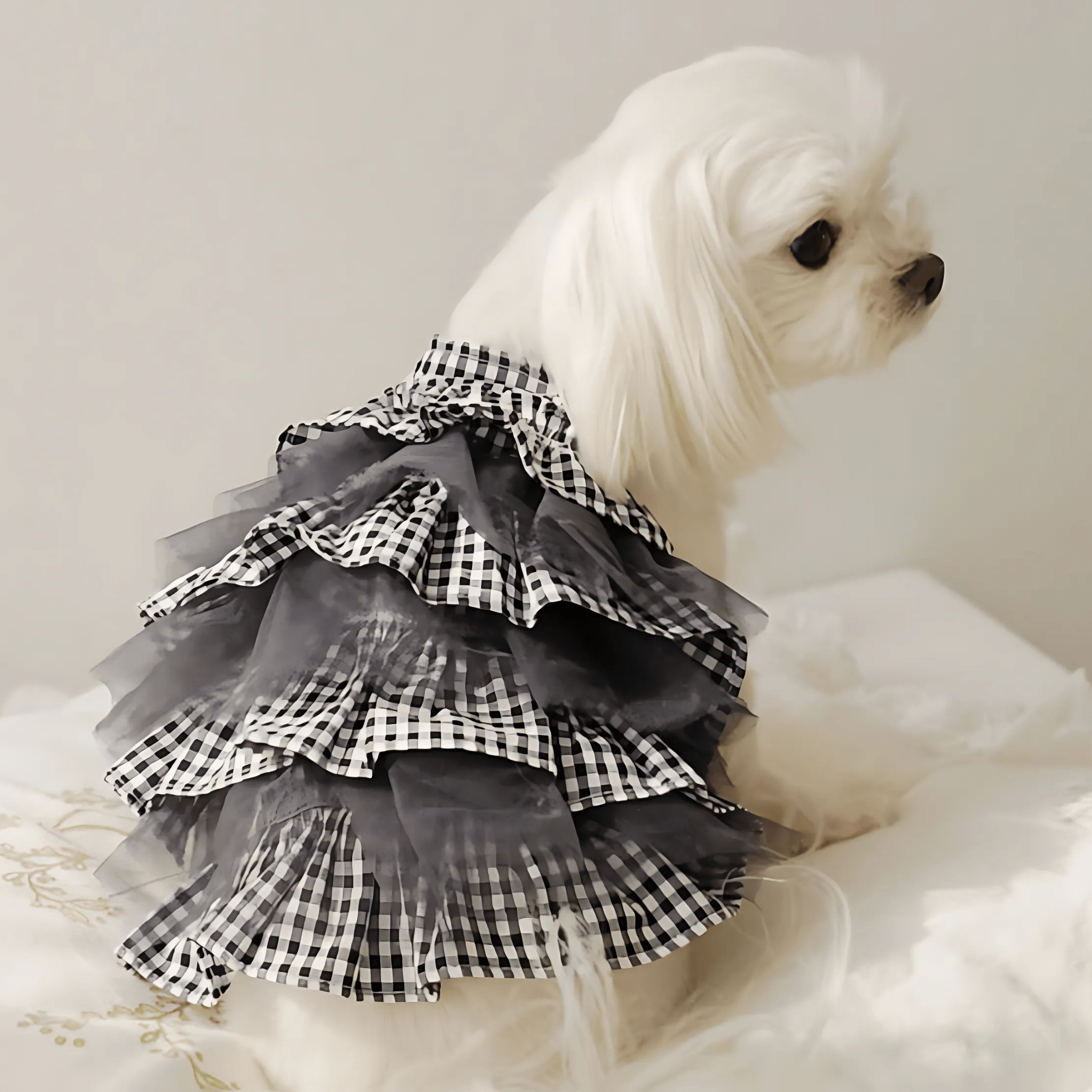 Puppy Angel® Check Linen Cancan Dog Dress – 3 Designer Colors - godoggiestyle