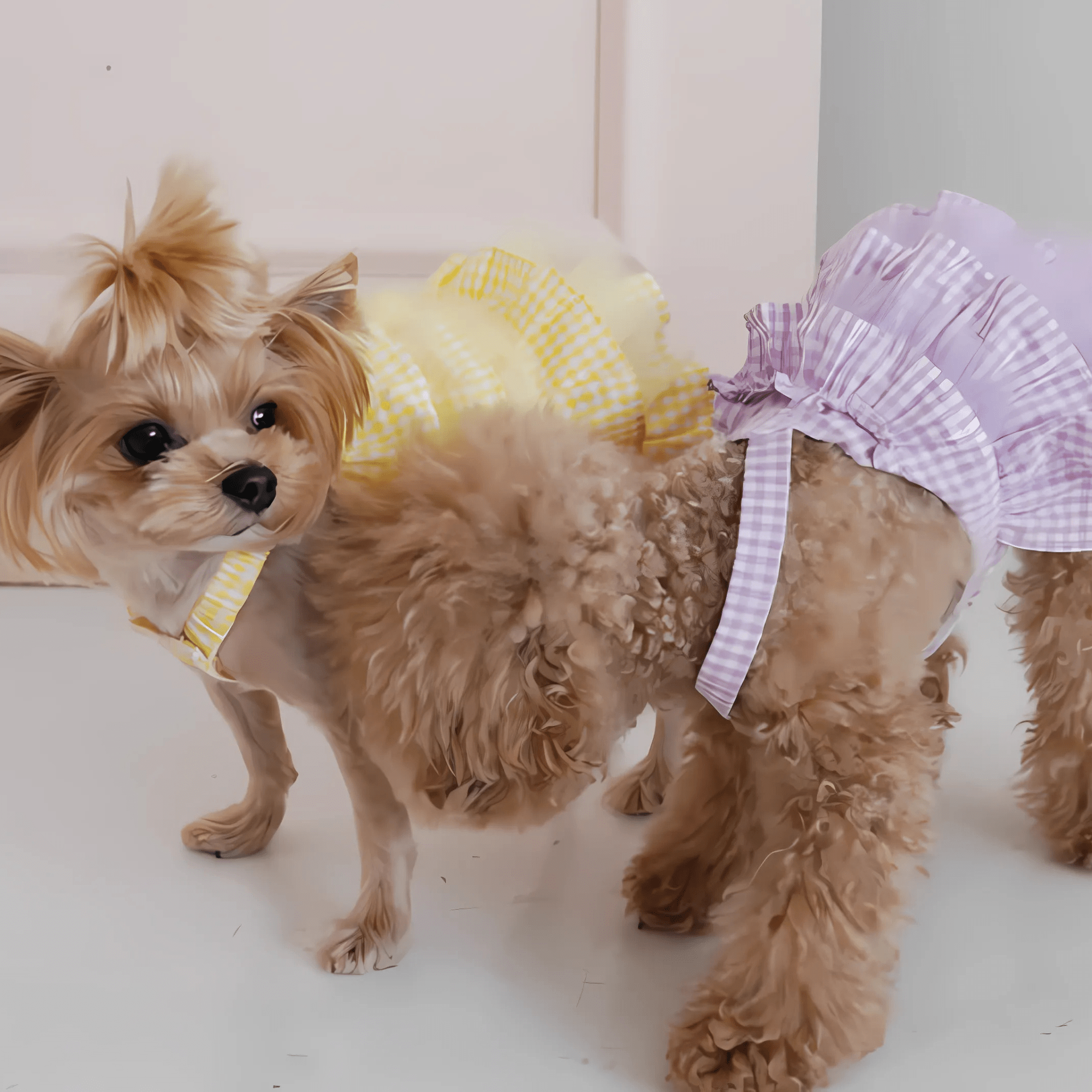 Puppy Angel Check Linen Cancan Dog Dress 3 Designer Colors-godoggiestyle