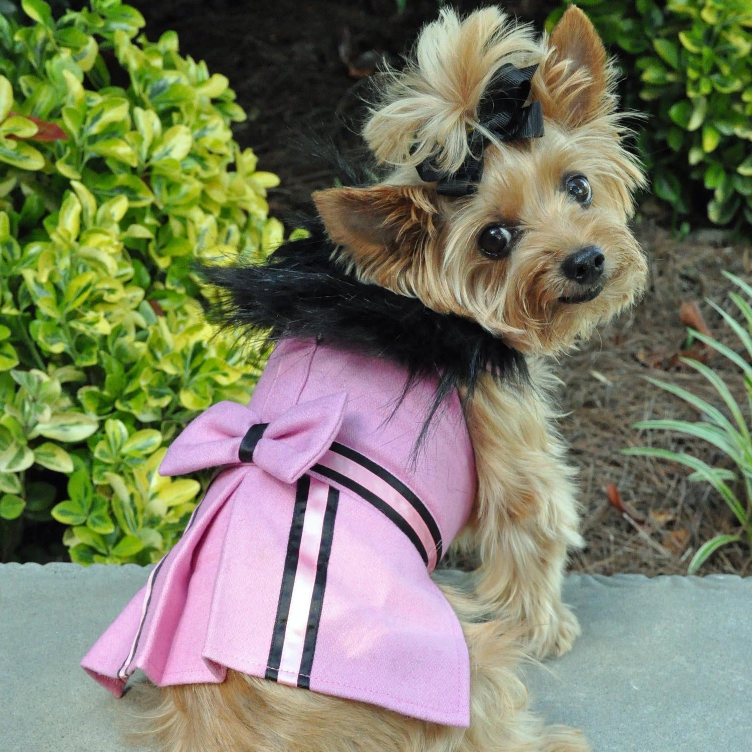 Pink Fur-Trimmed Dog Harness Coat