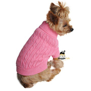 100% Combed Cotton Cable Knit Dog Sweater - Candy Pink - Fall Winter Top - Warm, Soft, Thick Dog Sweater Back - godoggiestyle