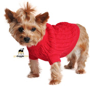 100% Combed Cotton Cable Knit Dog Sweater | Fiery Red | Standing dog wearing red sweater | Size XXS to 3 XL | godoggiestyle