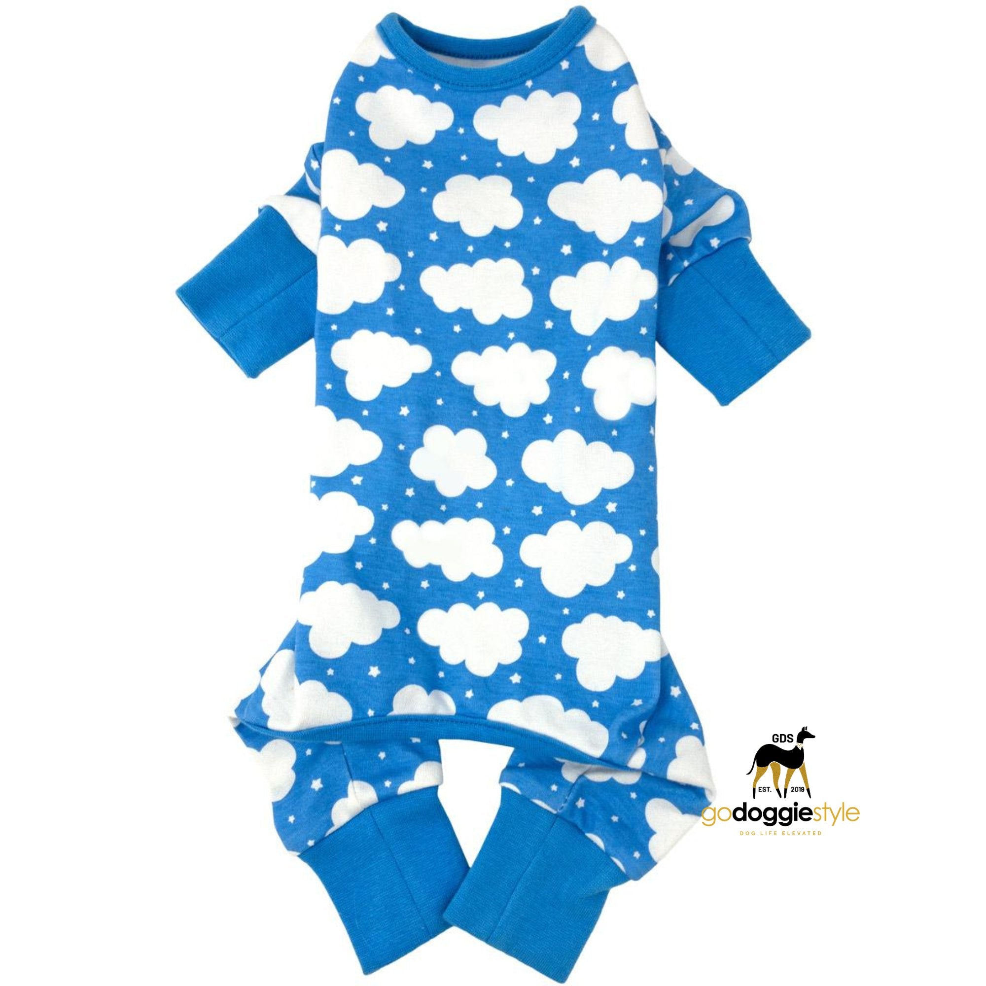 100% Cotton CuddlePup Dog Pajamas | Fluffy Clouds Blue | Soft Dog Sleep Wear | Warm Dog Pajamas | Blue Pajama | godoggiestyle