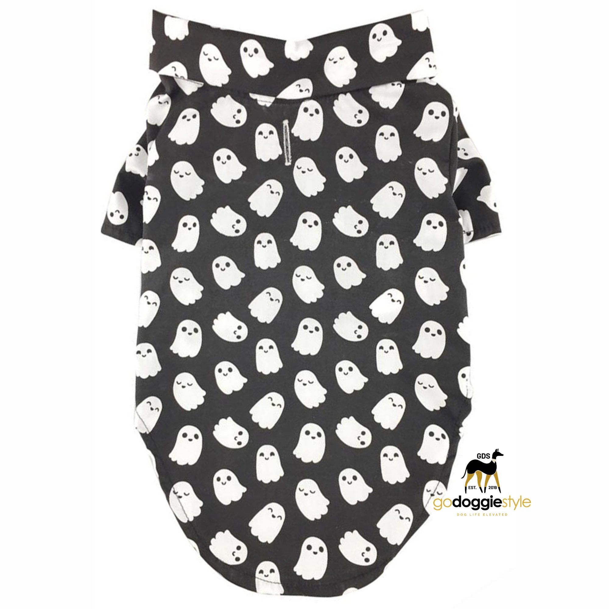 100% Cotton Halloween Camp Ghosts Dog Shirt | Halloween Dog Shirt | Ghost Costume With Leash Hole | Easy Wash | godoggiestyle