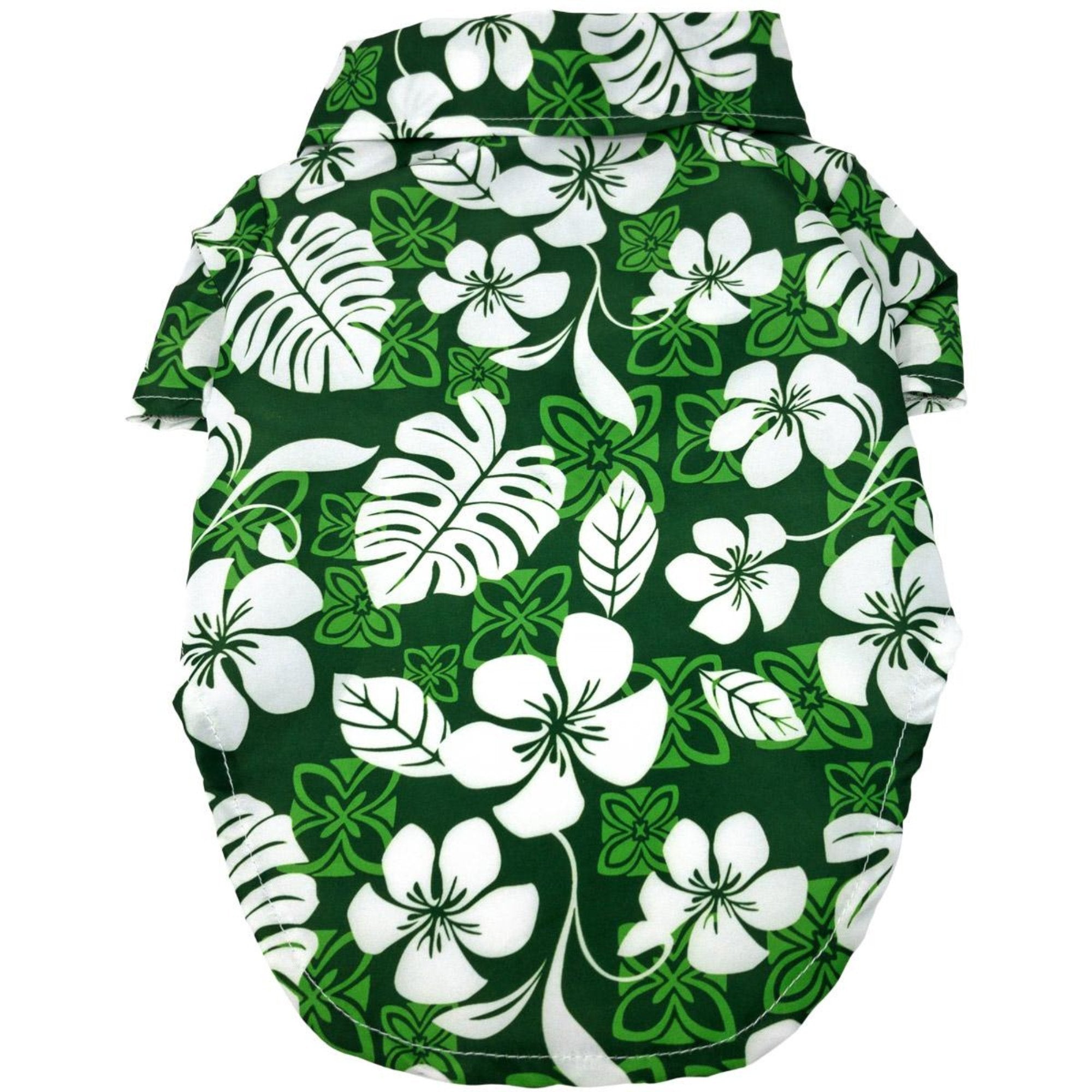 100% Cotton Hawaiian Camp Dog Shirt | Tropical Green | Spring Summer Dog Shirt | Flower Dog Shirt | Backwards | godoggiestyle