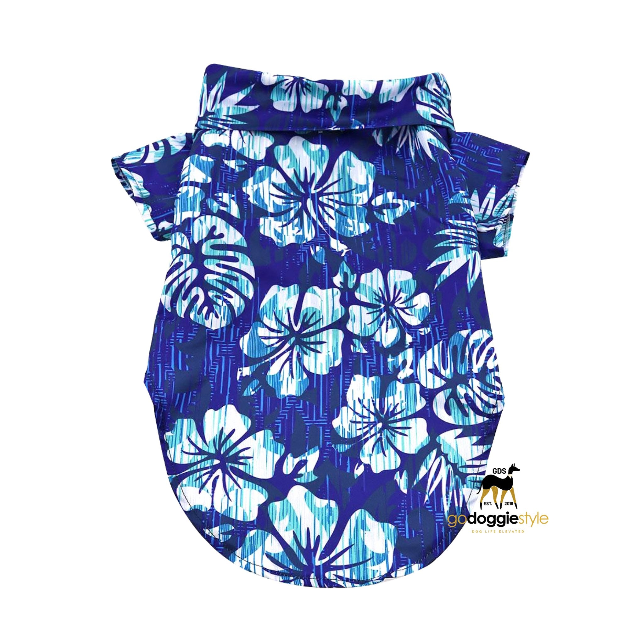 100% Cotton Hawaiian Camp Dog Shirt | Vintage Hibiscus | Spring Summer Shirt | Flower Dog Shirt | Backwards | godoggiestyle