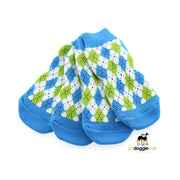 100% Cotton Non-Skid Dog Socks-Blue and Green Argyle-Protective Dog Socks-XS to XL-godoggiestyle
