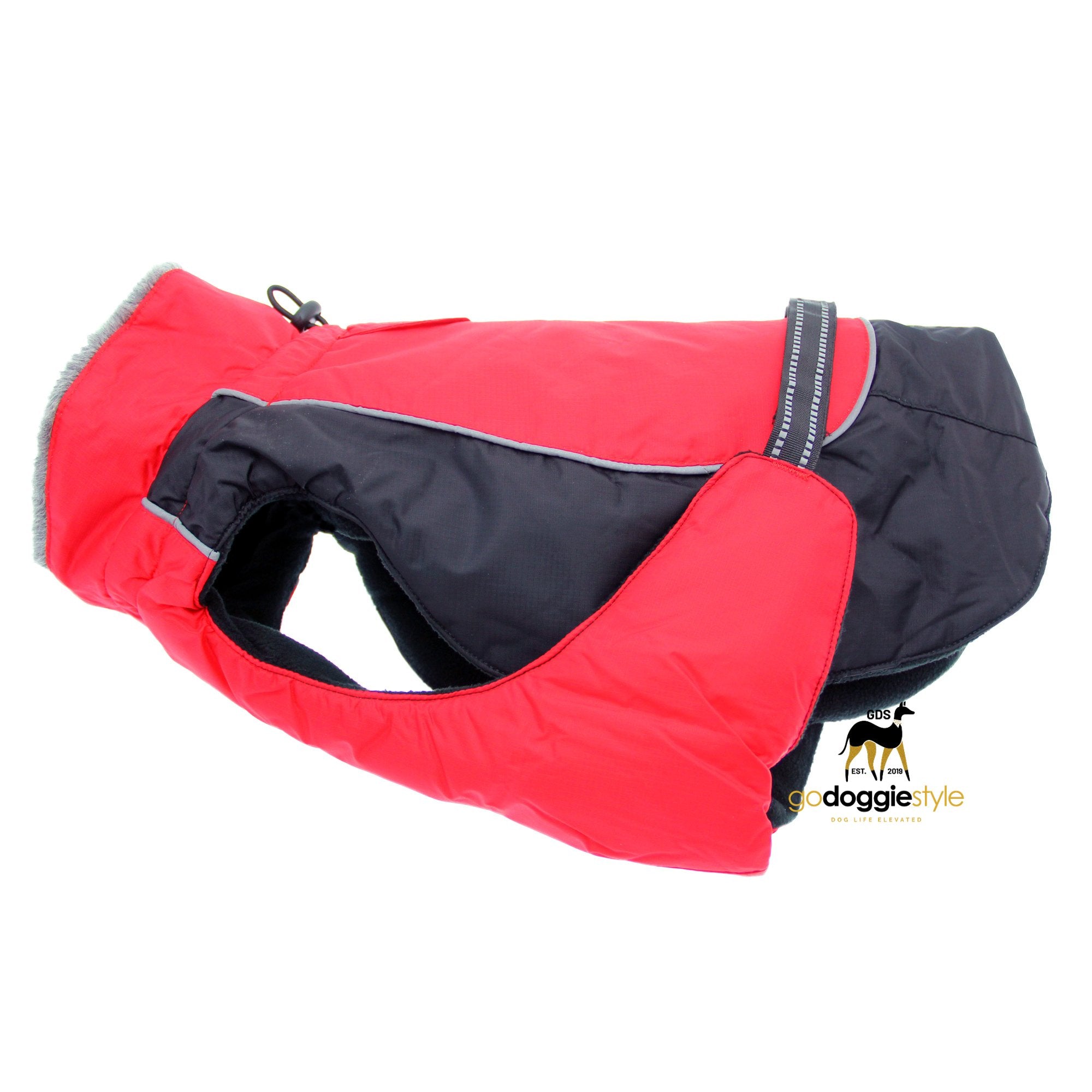 Alpine All-Weather Waterproof Dog Coat - Red & Black - Warm Fleece Lined Winter Dog Coat Jacket - Sizes XS to 5XL - Dogs 3 to 150 lbs - godoggiestyle