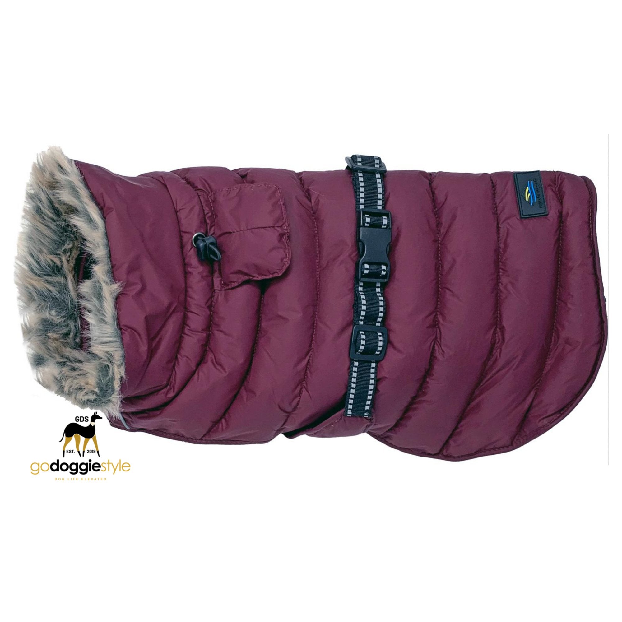 Alpine Extreme Weather Waterproof Puffer Dog Coat - Burgundy - Warm Fleece Lined Winter Dog Coat Jacket - Sizes XS - 5XL - Dogs 3 to 150 lbs - godoggiestyle
