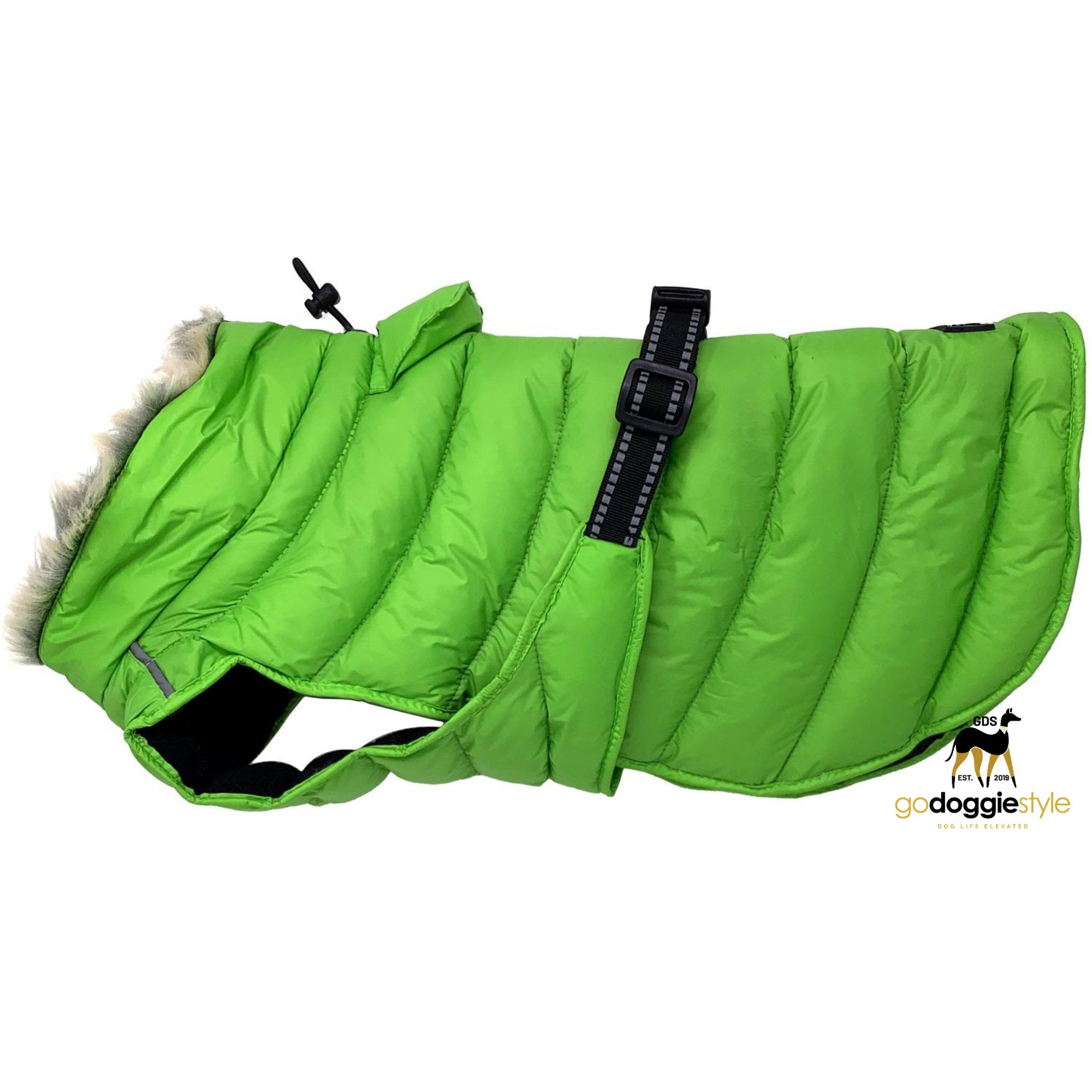 Alpine Extreme Weather Waterproof Puffer Dog Coat - Lime Green - Warm Fleece Lined Winter Dog Coat Jacket - Sizes XS to 5XL - Dogs 3 to 150 lbs - godoggiestyle