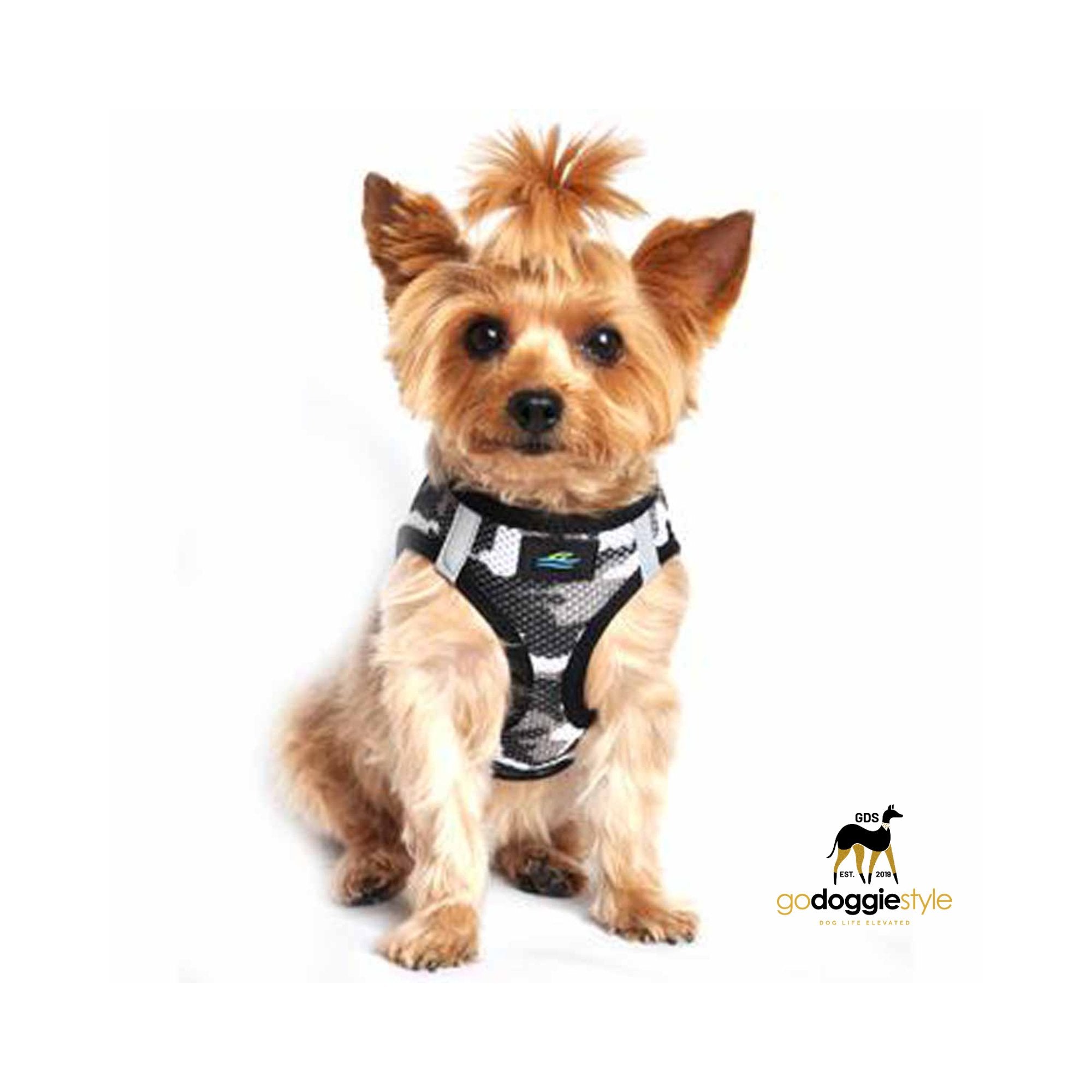 American River Choke Free Adjustable Step In Dog Harness - Gray Camo - 386 lb Certified Break Strength - Reflective Safety Harness - XXS to 3XL - Dogs 2 to 90 lbs - godoggiestyle