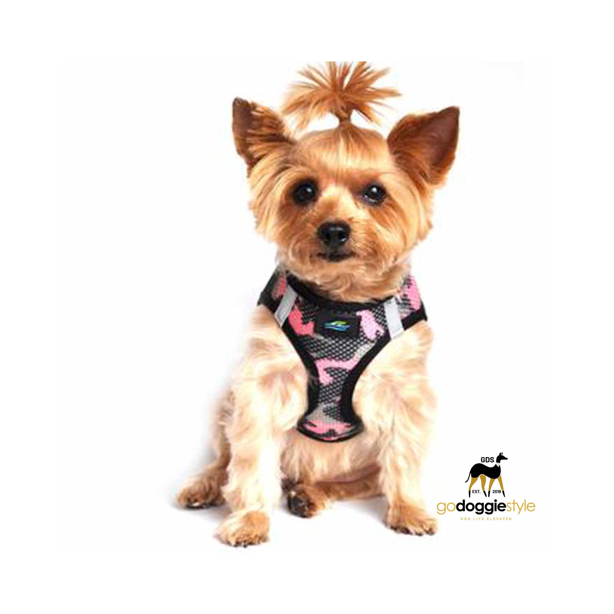 American River Choke Free Adjustable Step In Dog Harness - Pink Camo - 386 lb Certified Break Strength - Reflective Safety Harness - XXS to 3XL - Dogs 2 to 90 lbs - godoggiestyle