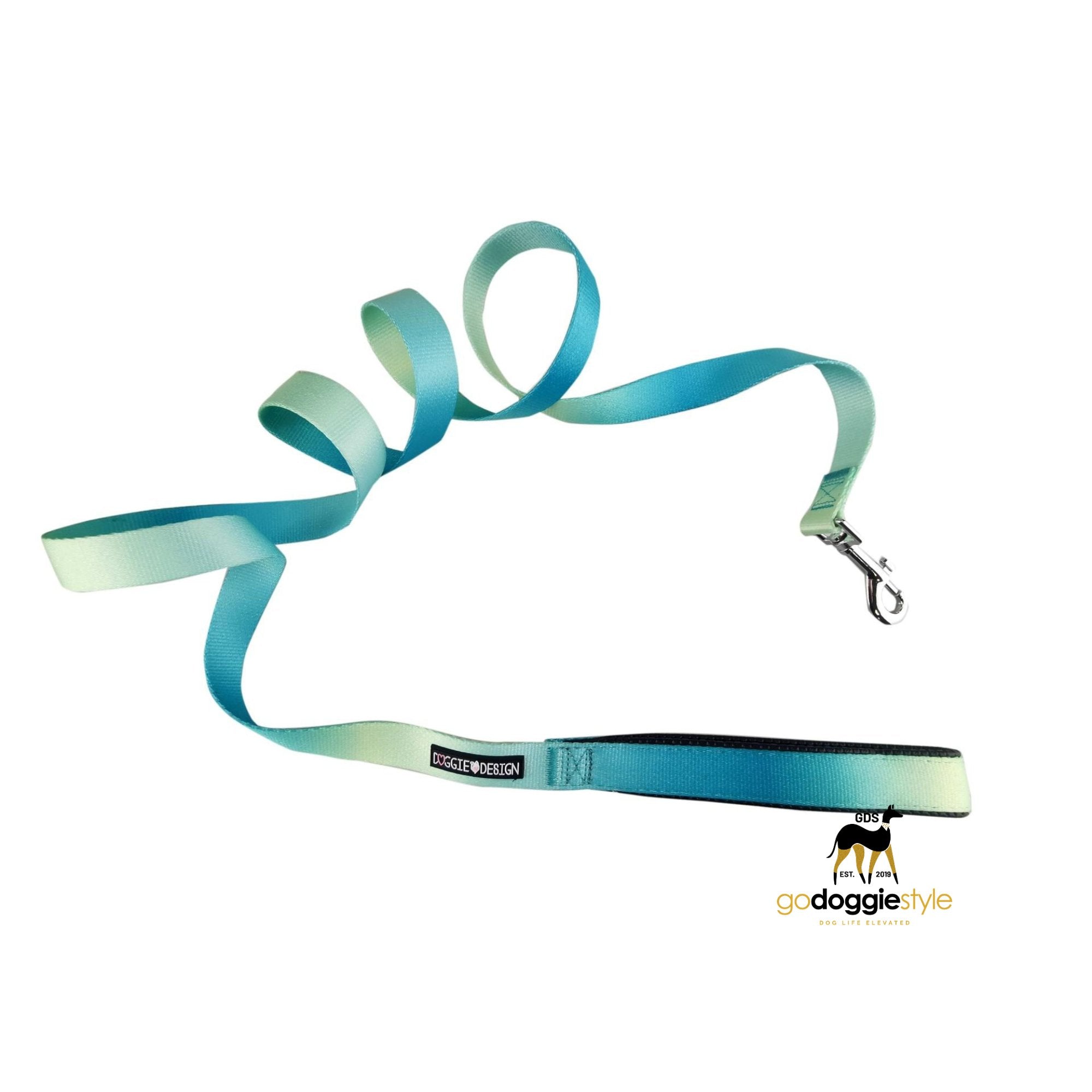 American River Ombre Dog Leash-Aruba Blue-Padded Soft Grip-Strong Clasp-4 feet or 6 feet options-godoggiestyle