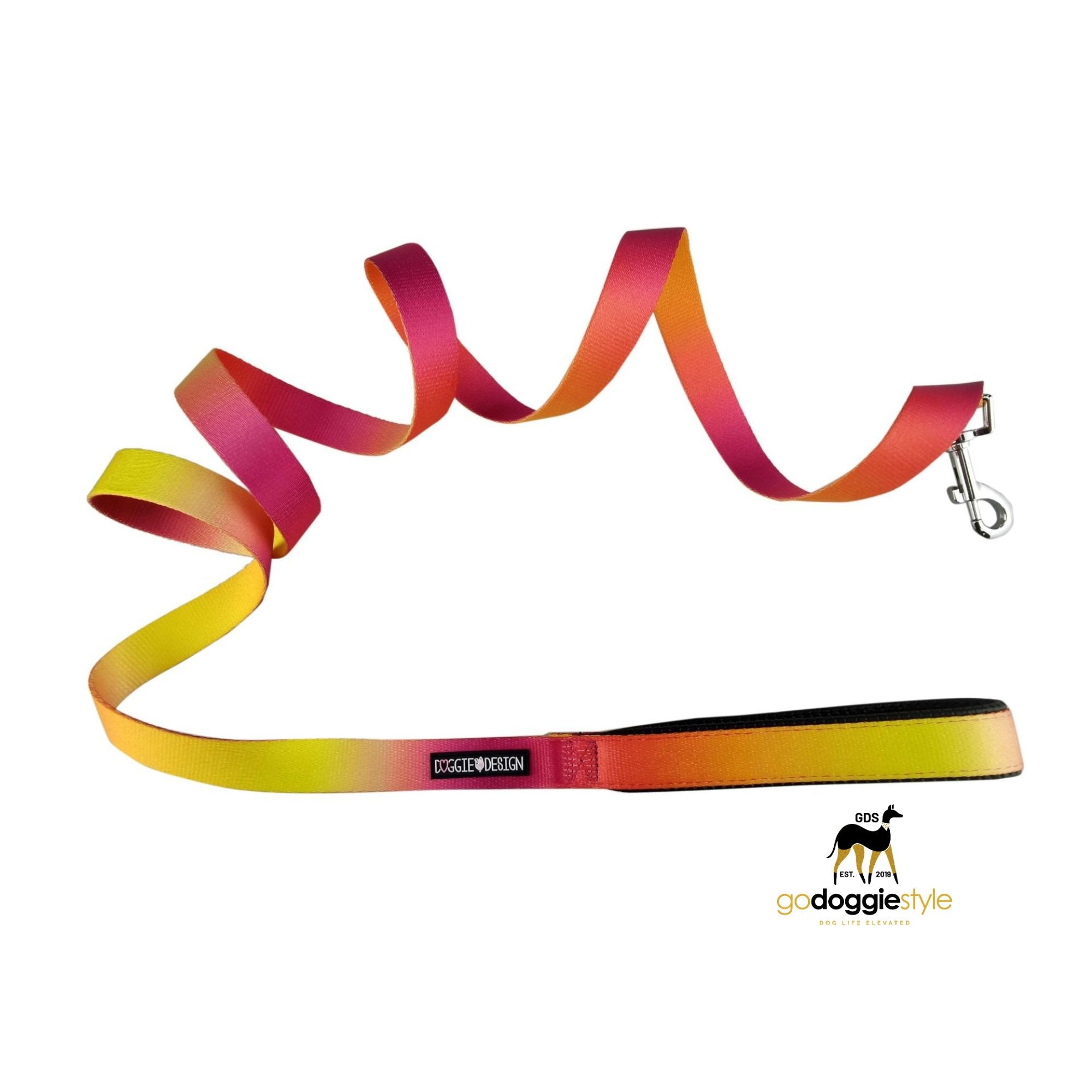 American River Ombre Dog Leash - Raspberry Pink & Orange - Padded Soft Grip - Strong Clasp - 4 feet or 6 feet options