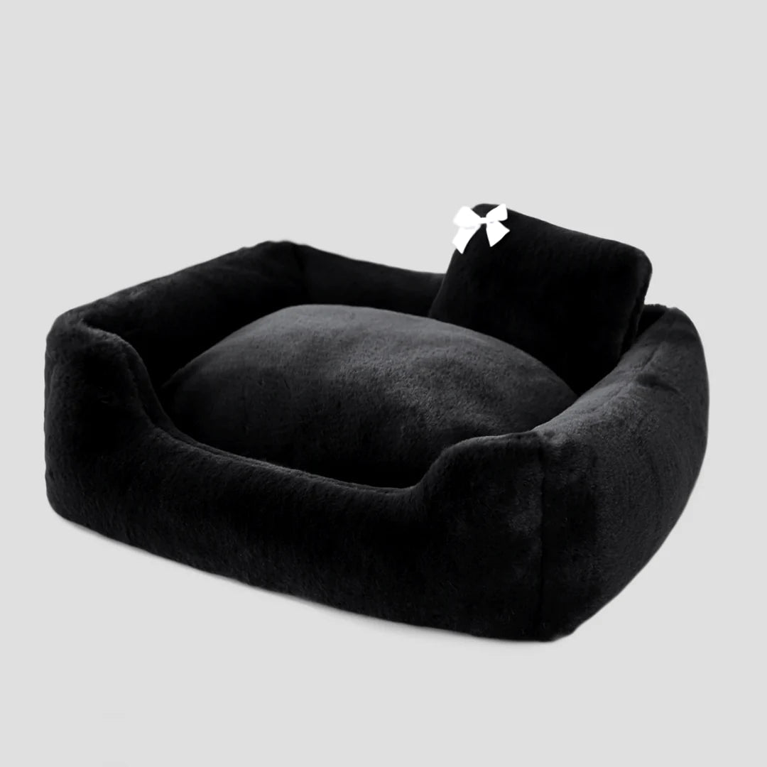 Black Divine Dog Bed - Easy Care - Small Breed Dog Up To 20 lbs - Luxury Handmade - Plush Soft Warm Cozy Bed - 100% Poly-fiber Fill - Made In USA - godoggiestyle