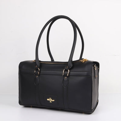 Black Grand Voyager Luxury Dog Carrier-Handmade In USA-Airline Approved-Small Dog Carrier-Faux Fur Mat-For Dogs Up To 12 lbs