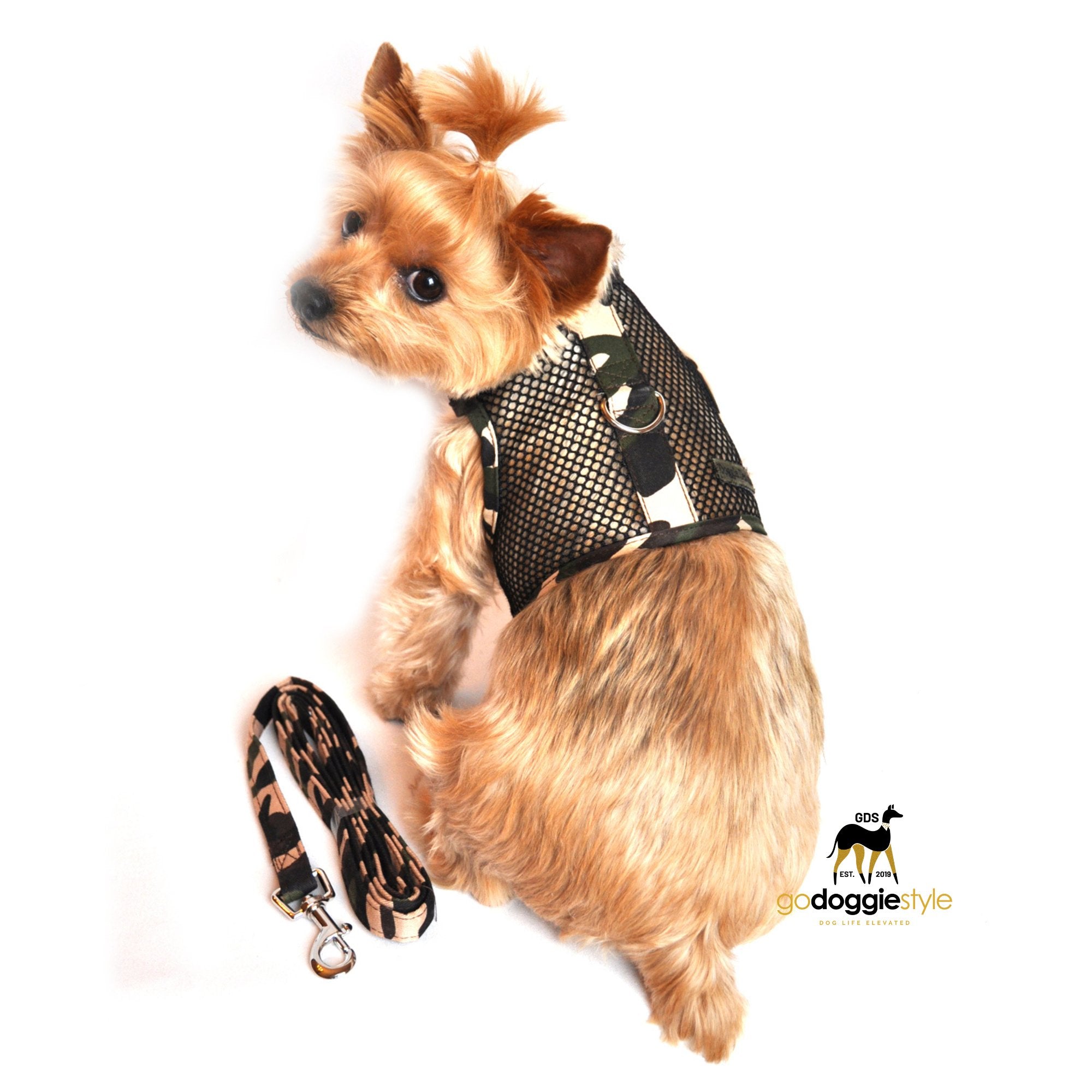 Camouflage Cool Mesh Netted Choke Free Adjustable Dog Harness For Dogs 3 to 20 Pounds - godoggiestyle
