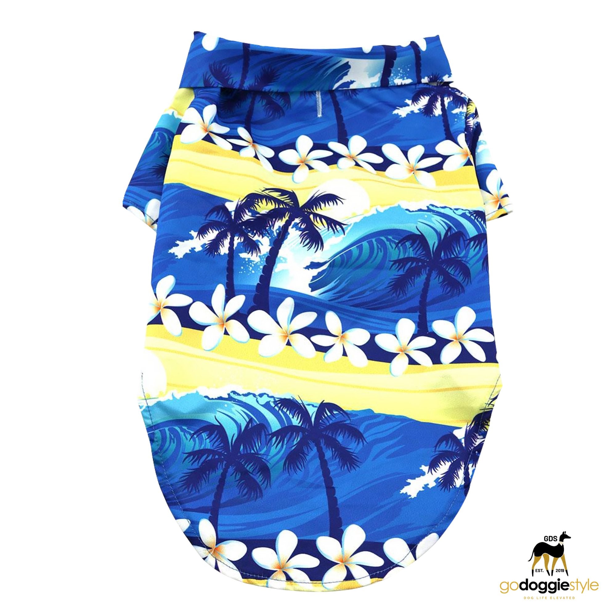 Catching Waves Dog Dress with Leash OR Camp Shirt OR Mesh Harness with Leash Bundle - Spring Summer Dog Clothes - Beach Ocean Dog Clothes Set - godoggiestyle
