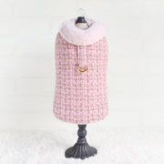 Chantel Tweed Luxury Couture Dog Harness Coat (Pink)-Faux Fur Lining-Small Breed Dog Coat-Adjustable Velcro Straps With D-Ring-godoggiestyle
