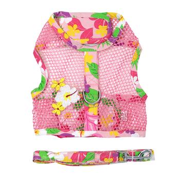 Cool Mesh Dog Harness with Leash-Pink Hawaiian Floral
