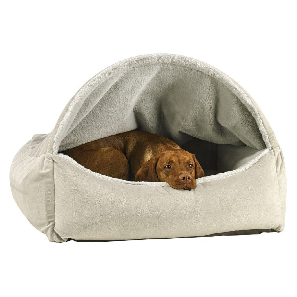 Dog Canopy Bed With Dream Fur - Cloud - Overstuffed Bolsters - Non Allergenic Virgin Fibers - Tufted Cushions - Machine Washable - YKK Zippers - godoggiestyle