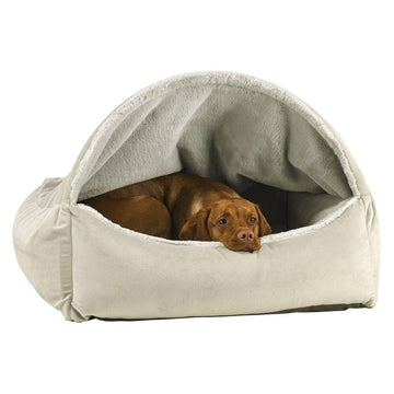 Dog Canopy Bed With Dream Fur - Cloud - Overstuffed Bolsters - Non Allergenic Virgin Fibers - Tufted Cushions - Machine Washable - YKK Zippers - godoggiestyle