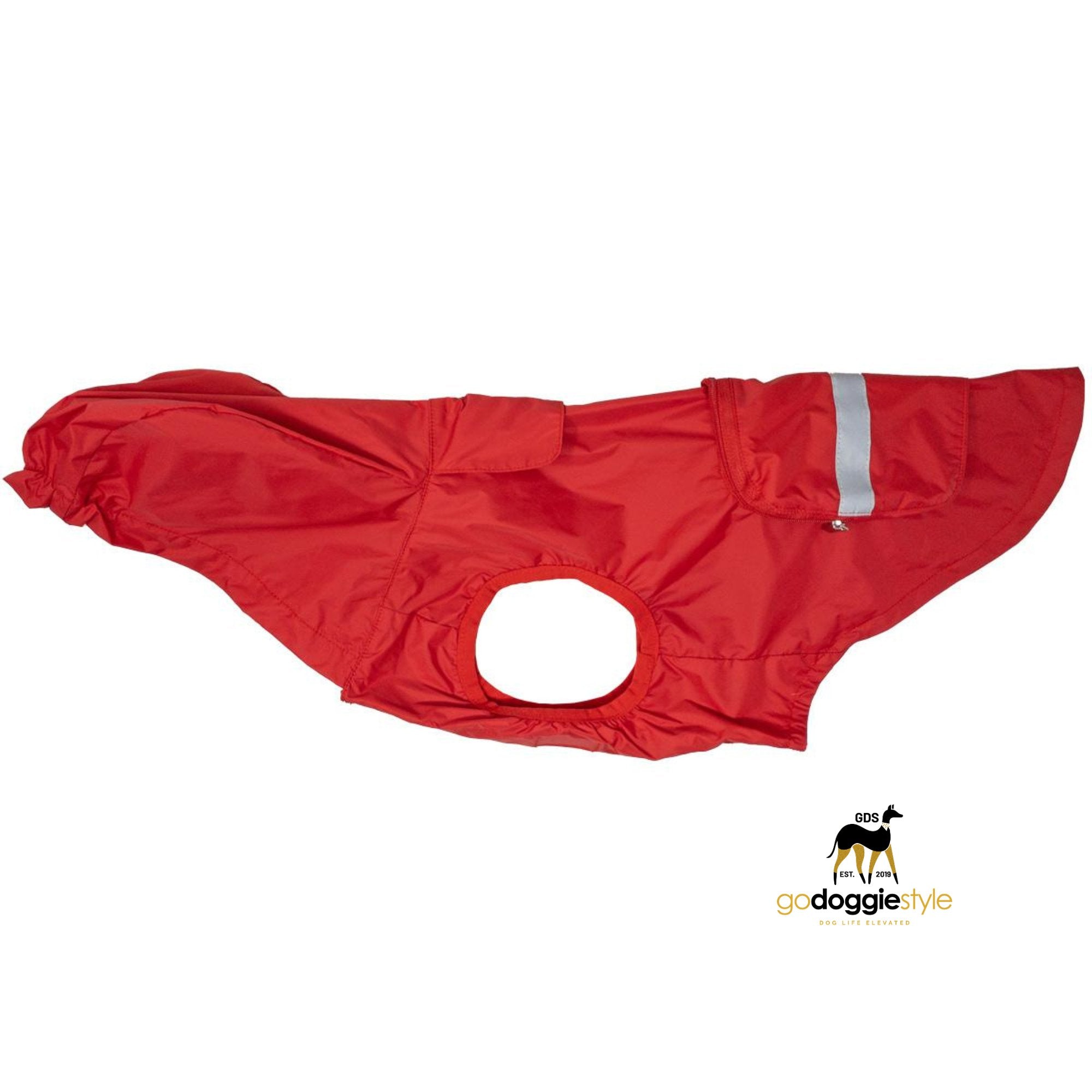 Dog Windbreaker Raincoat With Mesh Lining & Pocket - Red - Lightweight Packable Waterproof - Leash Access Hole - Prevents Overheating - XS to 3XL - godoggiestyle