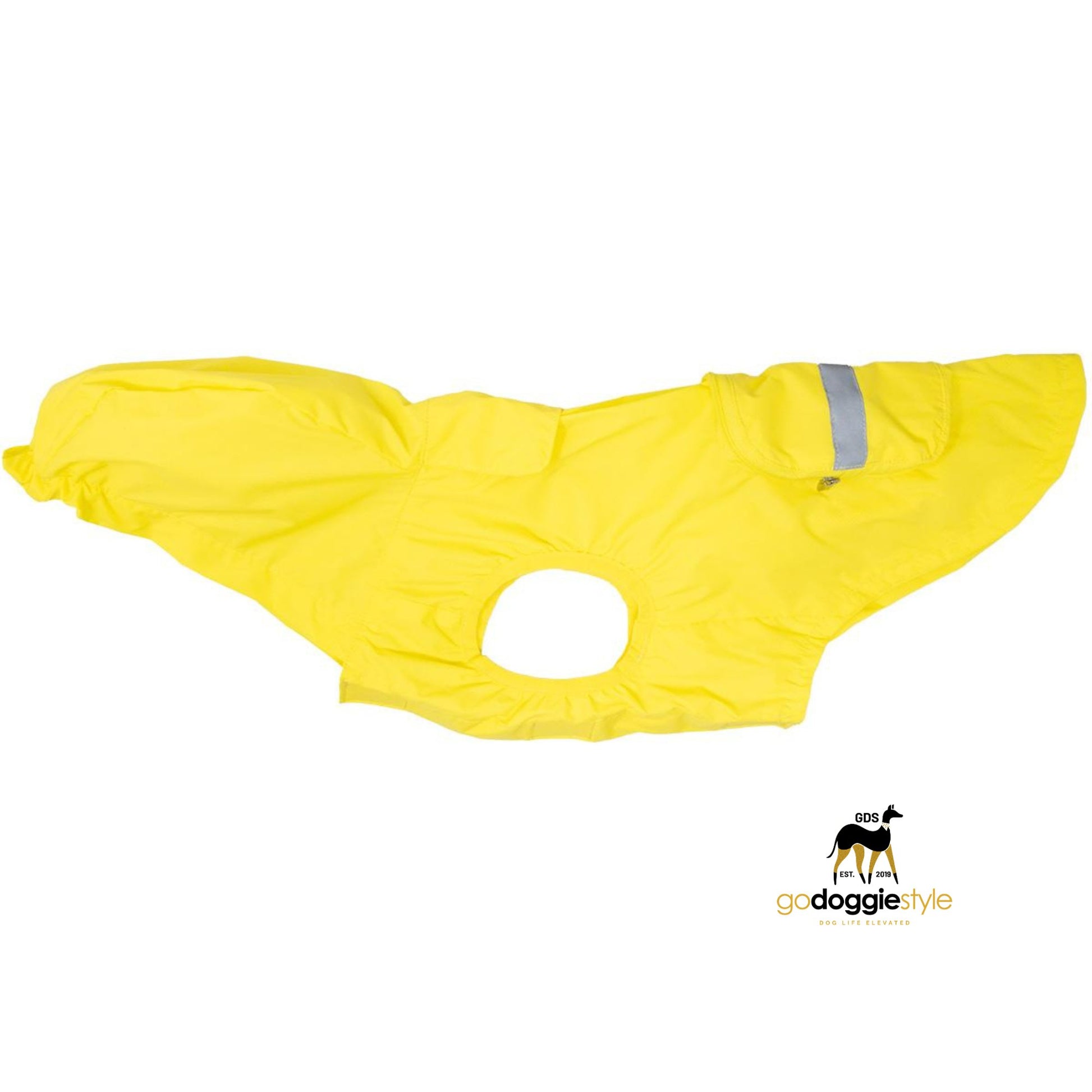 Dog Windbreaker Raincoat With Mesh Lining & Pocket - Yellow - Lightweight Packable Waterproof - Leash Access Hole - Prevents Overheating - XS to 3XL - godoggiestyle
