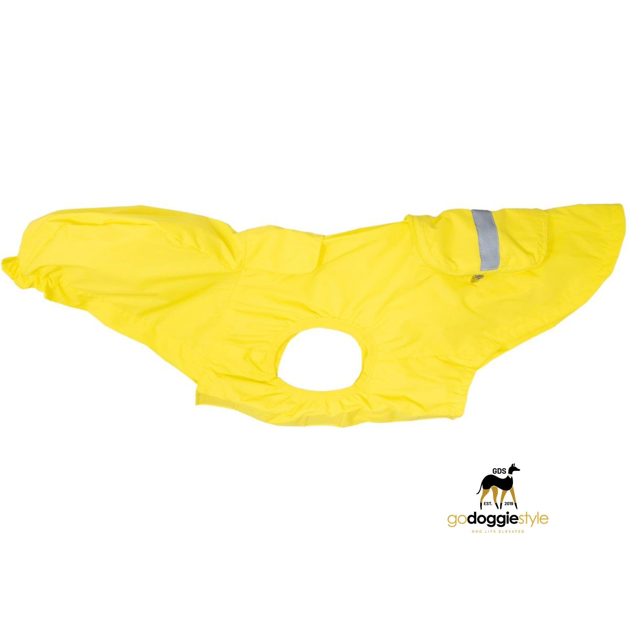Dog Windbreaker Raincoat With Mesh Lining & Pocket - Yellow - Lightweight Packable Waterproof - Leash Access Hole - Prevents Overheating - XS to 3XL - godoggiestyle