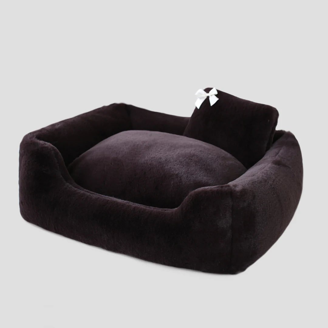 Espresso Divine Dog Bed - Easy Care - Small Breed Dog Up To 20 lbs - Luxury Handmade - Plush Soft Warm Cozy Bed - 100% Poly-fiber Fill - Made In USA - godoggiestyle