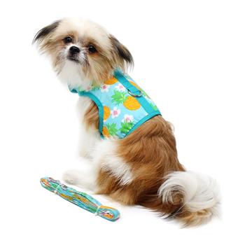 Fabric Dog Harness with Leash-Pineapple Luau-godoggiestyle