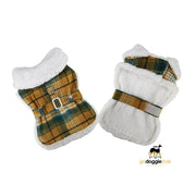 Fleece Sherpa-lined Warm Dog Harness Coat With Leash - Yellow Plaid - Fall Winter Warm Dog Coat Jacket - XS - 2XL - 3 to 60 lbs - godoggiestyle