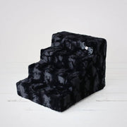 Luxury Pet Stairs-4 Step-Black Diamond With Crystal Satin Bow-Easy Wash Removable Cover-Sturdy high Density Foam-godoggiestyle