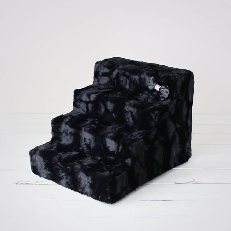 Luxury Pet Stairs-4 Step-Black Diamond With Crystal Satin Bow-Easy Wash Removable Cover-Sturdy high Density Foam-godoggiestyle
