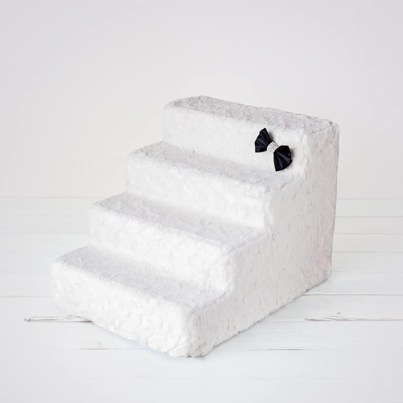 Luxury Pet Stairs-4 Step-Black Diamond With Crystal Satin Bow-Easy Wash Removable Cover-Sturdy high Density Foam