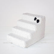 Luxury Pet Stairs-4 Step-Classic Ivory With Crystal Satin Bow-Easy Wash Removable Cover-Sturdy high Density Foam-godoggiestyle