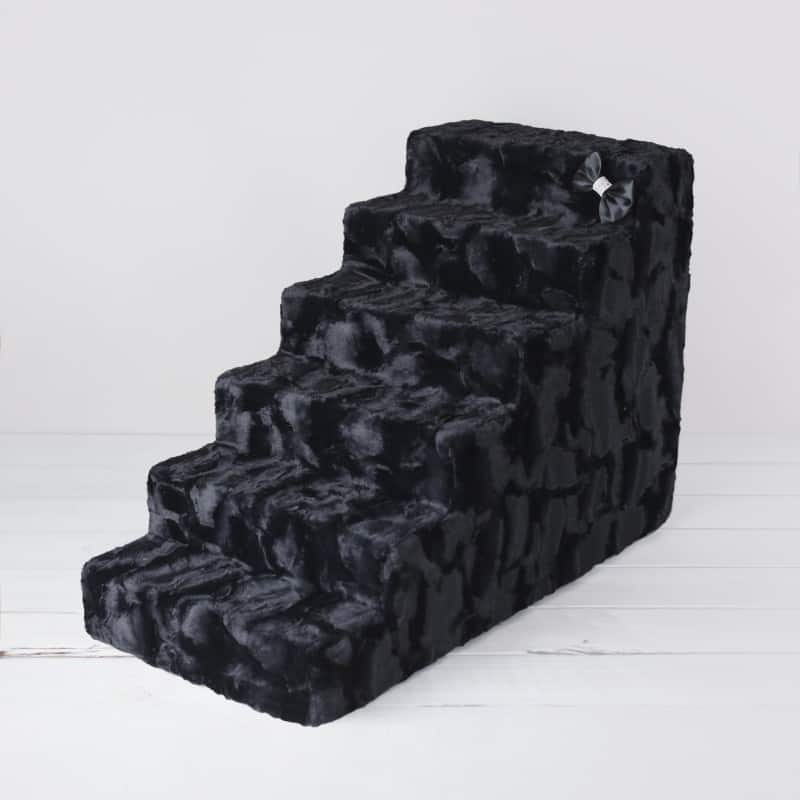 Luxury Pet Stairs-6 Step-Black Diamond With Crystal Satin Bow-Easy Wash Removable Cover-Sturdy high Density Foam-godoggiestyle