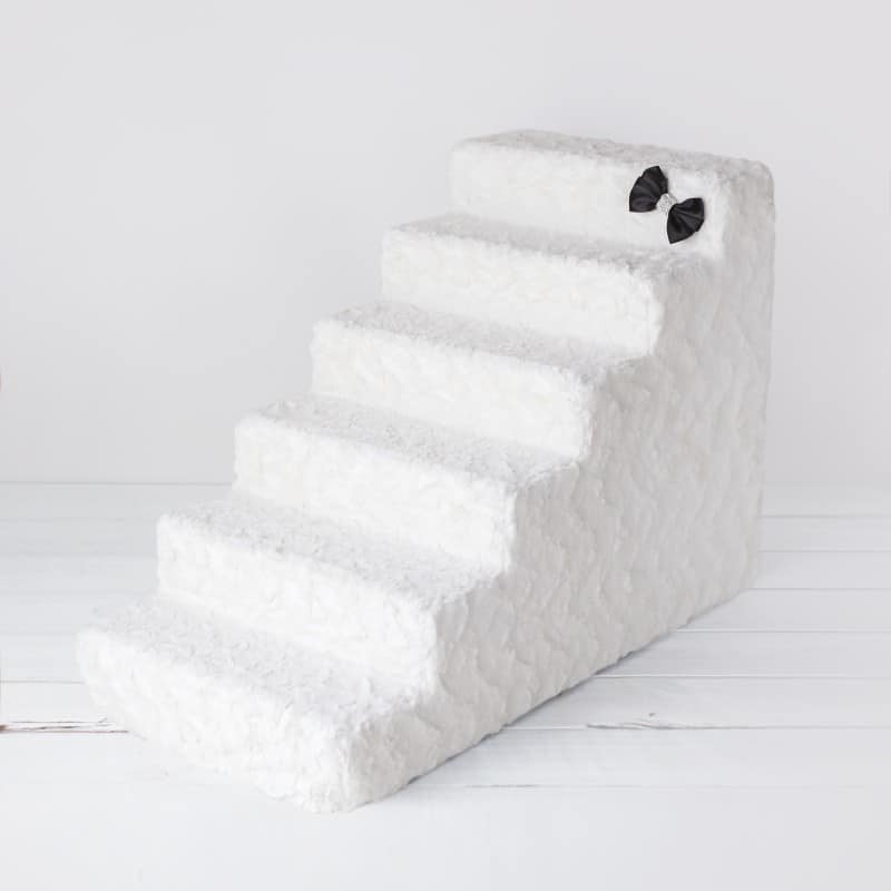 Luxury Pet Stairs-6 Step-Black Diamond With Crystal Satin Bow-Easy Wash Removable Cover-Sturdy high Density Foam