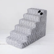 Luxury Pet Stairs-6 Step-Dove Grey With Crystal Satin Bow-Easy Wash Removable Cover-Sturdy high Density Foam-godoggiestyle