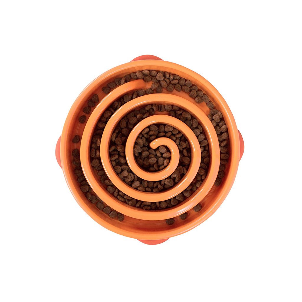 Outward Hound Fun Feeder Slo-Bowl Swirl Large Orange 10.5" x 10.5" x 2" - godoggiestyle