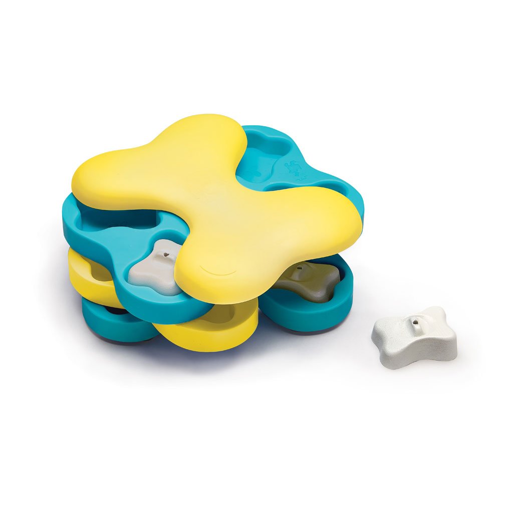 Outward Hound Nina Ottosson Dog Tornado Puzzle Game Large Blue/Yellow 9.5" x 7.5" x 3.25" - godoggiestyle