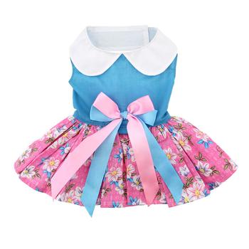 Pink and Blue Plumeria Floral Dog Dress-godoggiestyle