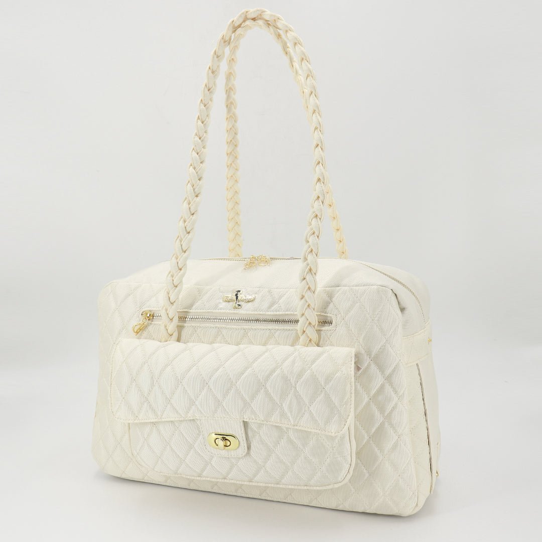 Porsha Luxury Dog Carrier (Cream) - Handmade In USA - Small Dog Carrier - Dual Mesh Windows - For Dogs Up To 8 lbs - godoggiestyle