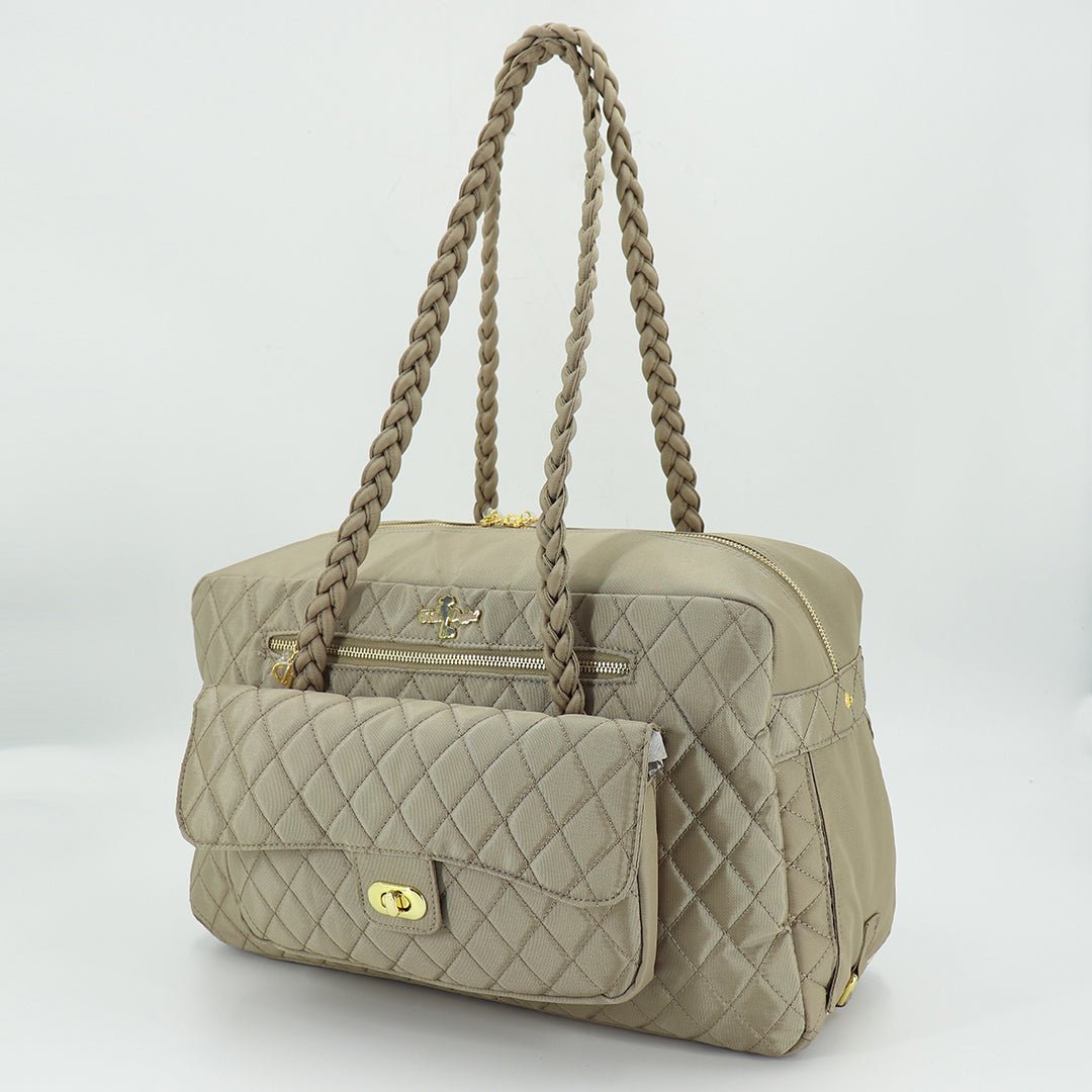 Porsha Luxury Dog Carrier (Tan) - Handmade In USA - Small Dog Carrier - Dual Mesh Windows - For Dogs Up To 8 lbs - godoggiestyle