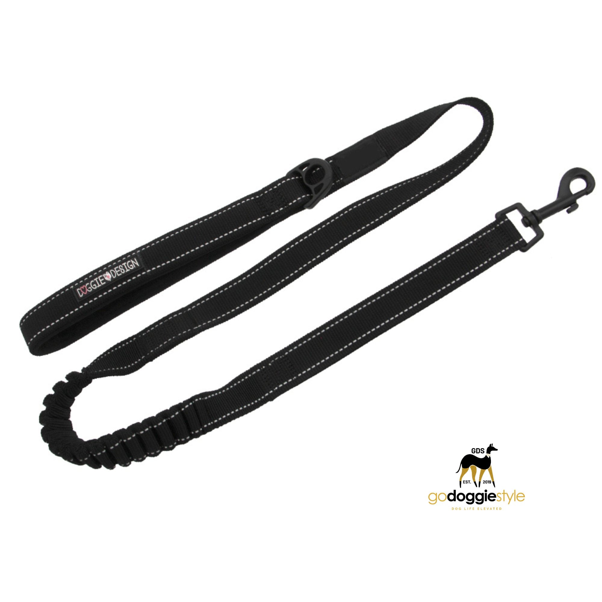 Soft Pull Heavy Duty Dog Leash With Traffic Control Soft Grip Handle-Black-4 Feet Long With 6 Inch Stretch-Non-Fray Industrial Grade Design-godoggiestyle
