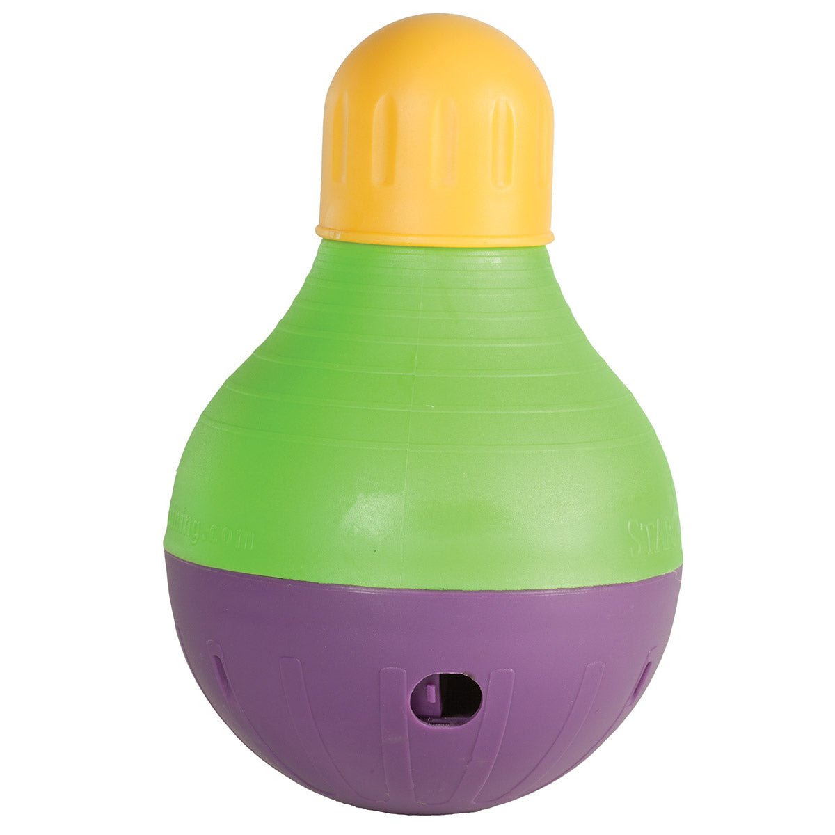 Starmark Dog Treat Dispensing Bob-A-Lot Large Yellow/Green/Purple 6" x 6" x 9.5" - godoggiestyle