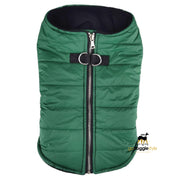 Step In Zip-up Fleece Lined Dog Puffer Vest - Dark Green - D-Ring Leash Holder - Warm Fleece Lined Fall Winter Dog Coat Jacket - Sizes XS to XL - godoggiestyle