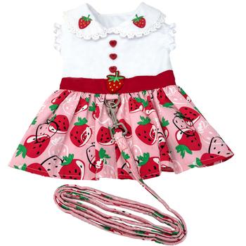 Strawberry Picnic Dog Dress with Matching Leash - godoggiestyle