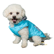 Weekender Dog Quilted Puffer Sweatshirt Hoodie Jacket Vest - Light Blue - Reflective Hoodie - Zip Up Coat with Pockets - Soft Warm Jersey Lining - XS to XL - godoggiestyle