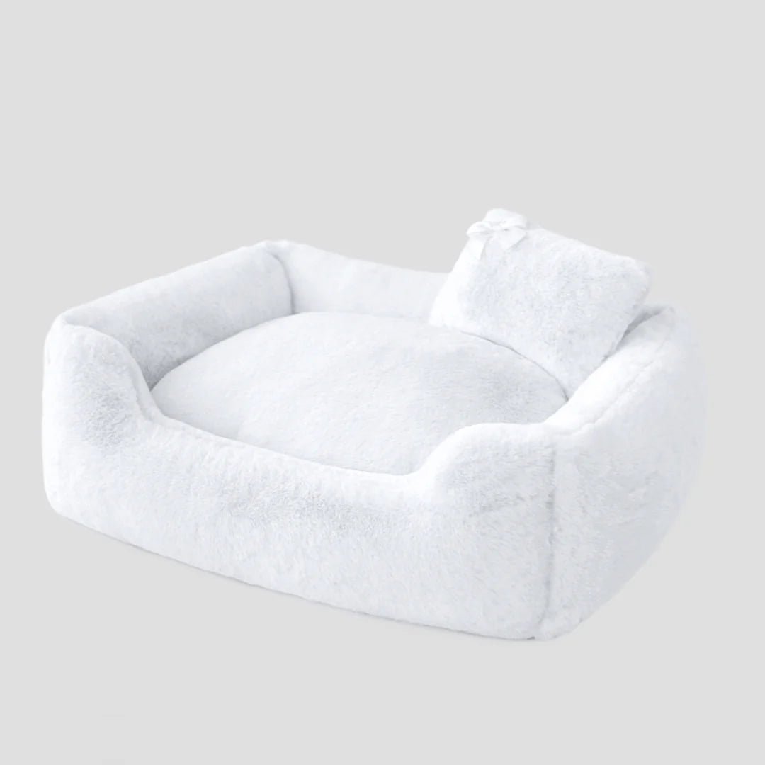 White Divine Dog Bed - Easy Care - Small Breed Dog Up To 20 lbs - Luxury Handmade - Plush Soft Warm Cozy Bed - 100% Poly-fiber Fill - Made In USA - godoggiestyle